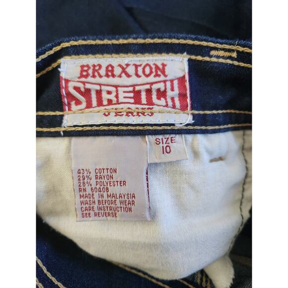 Braxton Women's High Waisted Stretch Boot Cut Dark Wash Jeans-10 - Picture 9 of 9